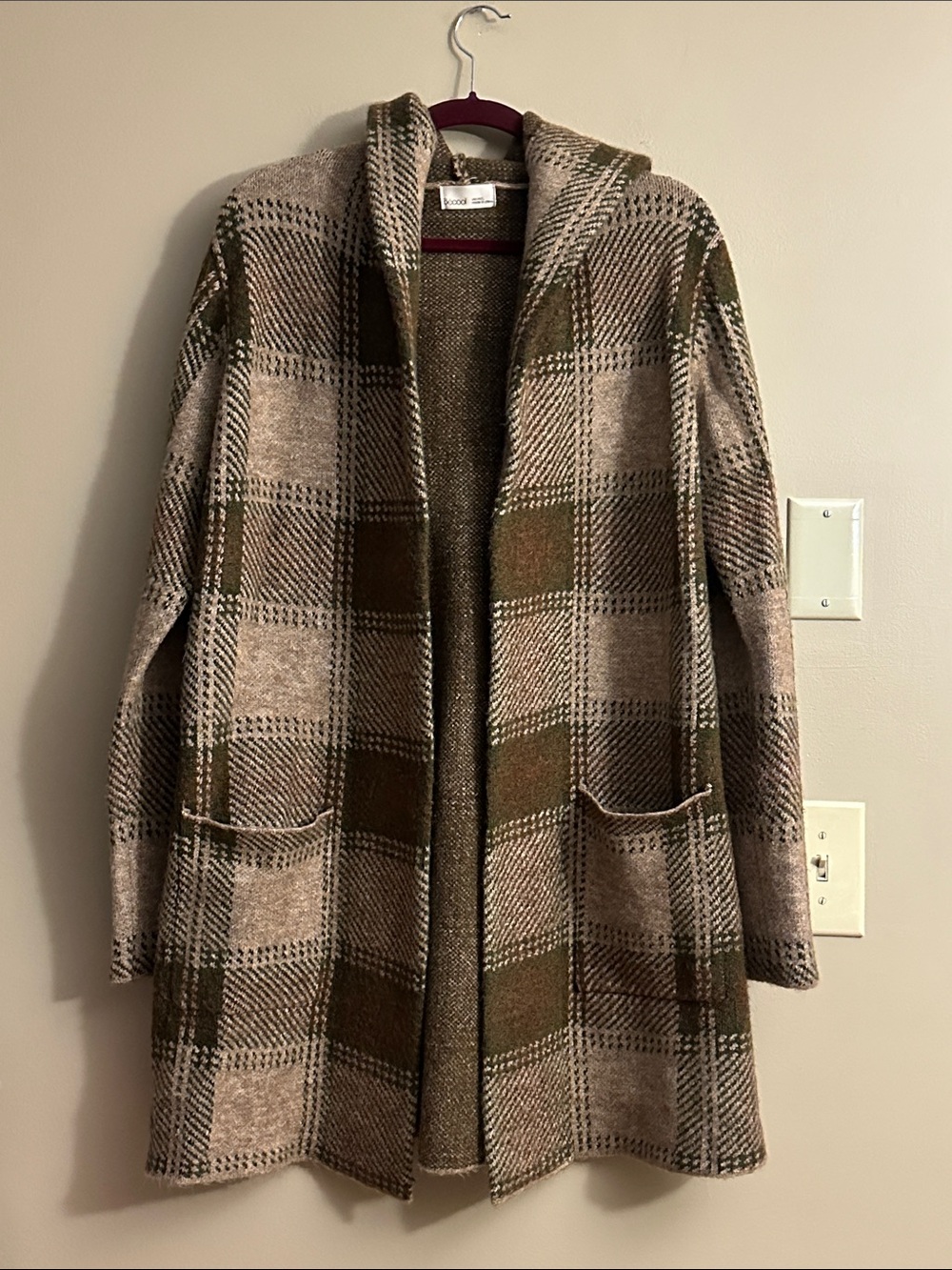 Plaid Hooded Open-Front Long Cardigan Sweater -